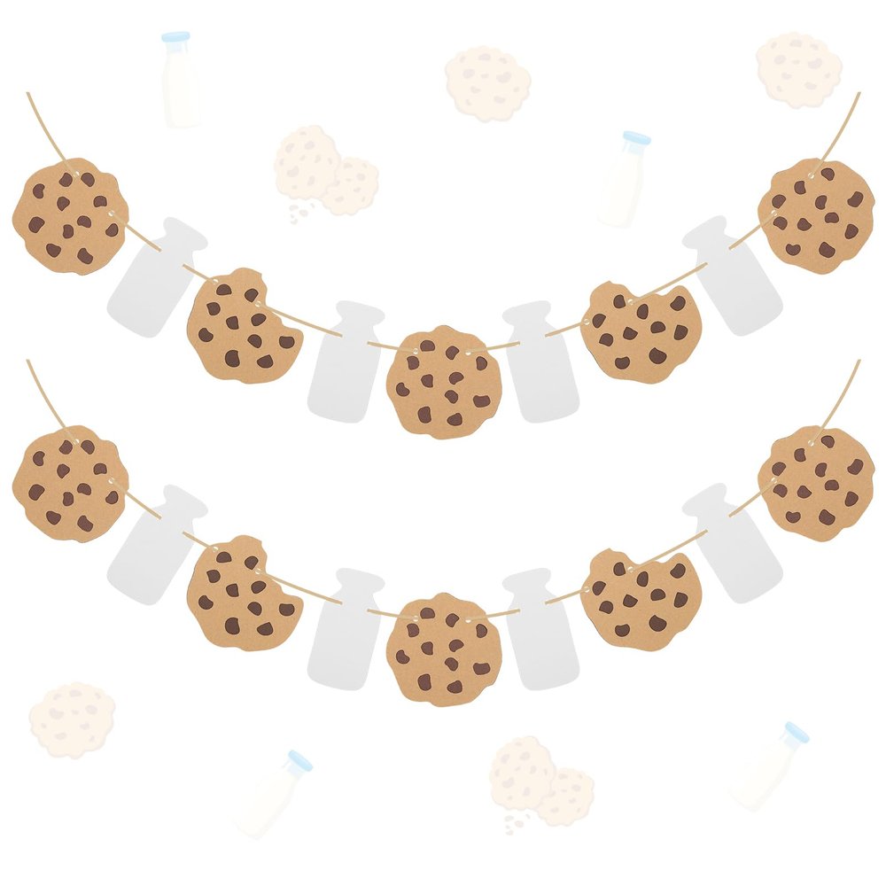2 Pcs Milk Birthday Party Banner, Monster Happy Birthday Backdrop Garland, Milk and Cookies Baby Shower Decorations for Boys Girls