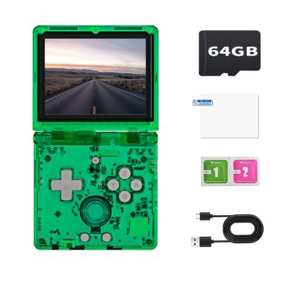 RG35XXSP FILP Retro Game Console,3.5 Inch IPS Screen 640x480,Built-in 64GB TF Card,with 3300mAh Battery Linux System Classic Consoles,Support HD and TV Output Casual Game Console(Green)