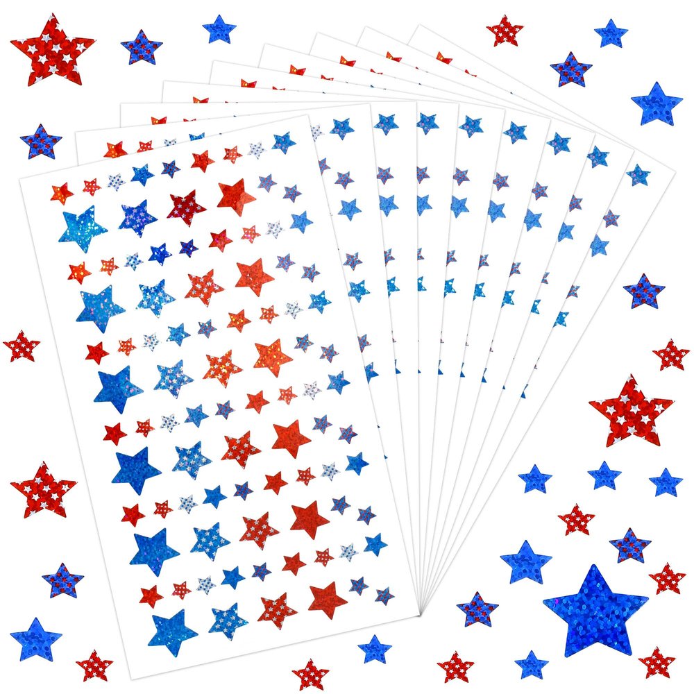 Patriotic Stickers, 900 PCS 4th of July Stickers, Glitter Red White Blue Star Sticker, American Flag Independence Day Veterans Day Sticker Decal for DIY Crafts Postcards Party Decoration