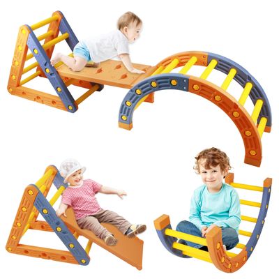 Goldshire 5-in-1 Triangle Climbing Set - Kids Indoor & Outdoor Gym With Arch, Ramp & Ladder - Foldable Plastic Toddler Jungle Toy