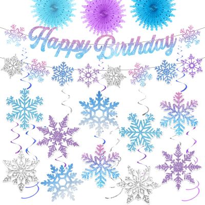 28pcs Winter Snowflake Hanging Swirls Decorations, Frozen Birthday Party Decorations Snowflake Hanging Swirls Decoration Snowflakes Garland Banner for Winter Wonderland Frozen Baby Shower Decorations