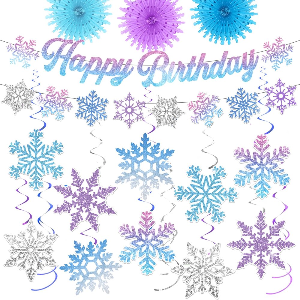 28pcs Winter Snowflake Hanging Swirls Decorations, Frozen Birthday Party Decorations Snowflake Hanging Swirls Decoration Snowflakes Garland Banner for Winter Wonderland Frozen Baby Shower Decorations