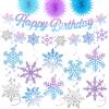 28pcs Winter Snowflake Hanging Swirls Decorations, Frozen Birthday Party Decorations Snowflake Hanging Swirls Decoration Snowflakes Garland Banner for Winter Wonderland Frozen Baby Shower Decorations view 1