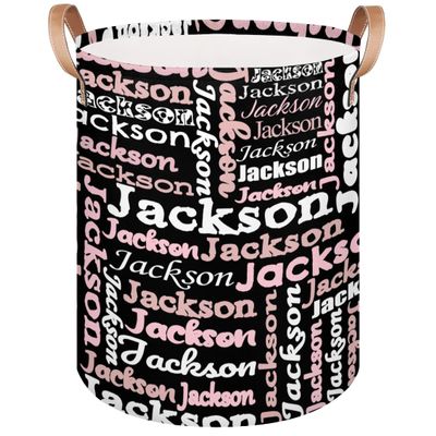 SPYORBKX Custom Laundry Basket with Name, Personalized Baby Laundry Hamper for Bedroom Bathroom, Round Storage Basket with Handle for Men Women Black White Pink