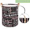 SPYORBKX Custom Laundry Basket with Name, Personalized Baby Laundry Hamper for Bedroom Bathroom, Round Storage Basket with Handle for Men Women Black White Pink view 4