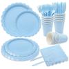 144Pcs Blue Birthday Party Supplies Blue Tableware Set Serve 24 Guests Includes Dinner Plates Cups Napkins For Wedding Baby Shower Birthday Party Decorations view 1