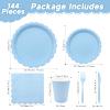 144Pcs Blue Birthday Party Supplies Blue Tableware Set Serve 24 Guests Includes Dinner Plates Cups Napkins For Wedding Baby Shower Birthday Party Decorations view 2