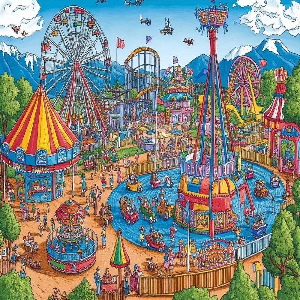 1000 Adult Puzzle Pieces, Cartoon Amusement Park, Suitable for Landscape Puzzle Gifts for Men, Women, and The Elderly