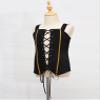 ACSUSS Kids Girls Pirate Costume Gothic Steampunk Vest Sleeveless Lace-up Corset Gold Trim Waistcoat Black 8 Years view 3