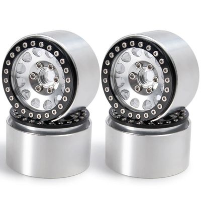 1.9" Beadlock Wheel Rim Extended Wheels Hubs for Axial SCX10 TRX4 TRX6 D90 4WD 1/10 RC Crawler Car Upgrade Parts(Silver Black 4PCS)