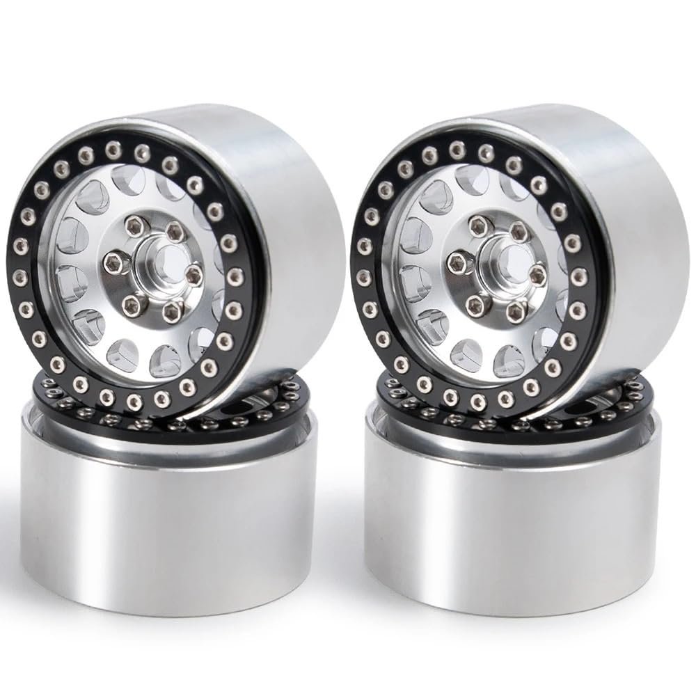 1.9" Beadlock Wheel Rim Extended Wheels Hubs for Axial SCX10 TRX4 TRX6 D90 4WD 1/10 RC Crawler Car Upgrade Parts(Silver Black 4PCS)
