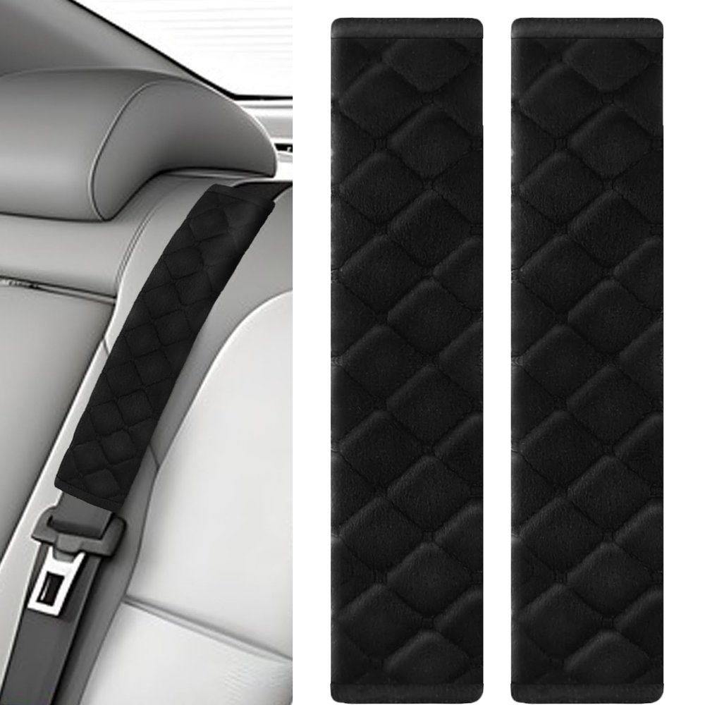 2Pcs Car Seat Belt Padding10.6In (27cm) Car Seat Belt Shoulder Strap Cover Car Accessories Interior,Soft Shoulder Strap Covers Seat Belt Protector Make Neck and Shoulders More Comfortable(Black)