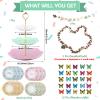 121 Pcs Floral Tea Party Dinnerware Set Include 9 oz Paper Cups and Saucers, Napkins, 3 Tier Cake Stand, Serving Platter, Butterfly Decorations, Flower Banner Tableware for Birthday Wedding view 3