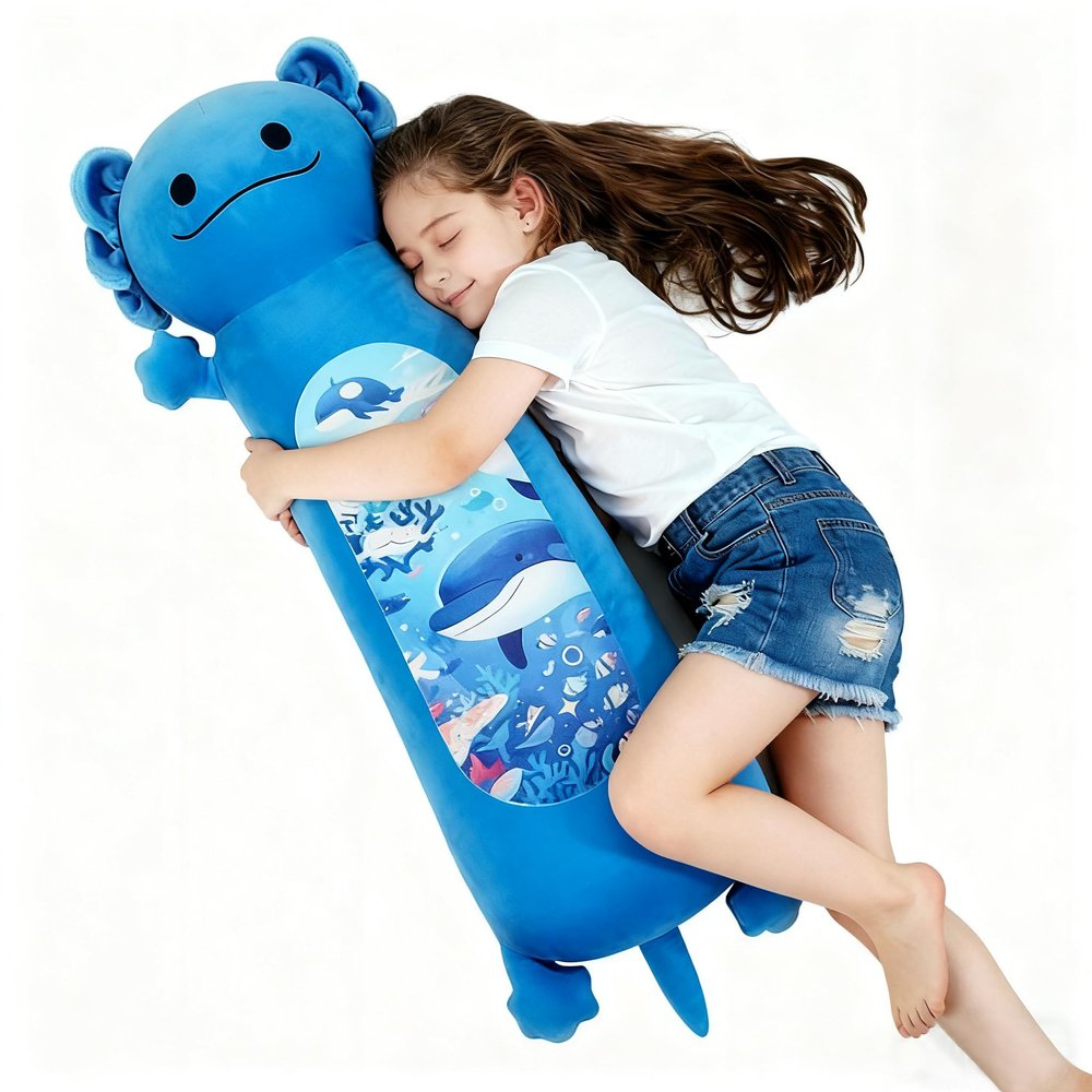36 inch Long Axolotl Plush Body Pillow, Giant Cute Blue Ocean Axolotl Stuffed Animals, Big Salamander Squishy Soft Plushies Toy, Gifts for Kids Girls and Boys, Birthdays, Halloween, Christmas