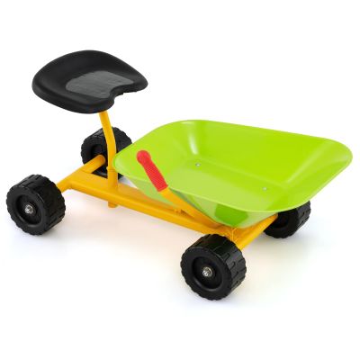 Costzon Kids Wheelbarrow, Children Outdoor Sand Dumper w/Comfy Seat, 4 Wheels, Ergonomic Handle and Heavy Duty Steel Frame, Digging Metal Garden Play Tool for Boys Girls (Light Green)