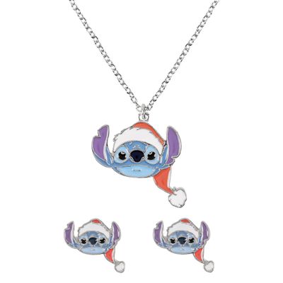 Disney Stitch Christmas Kids Pendant Necklace and Stud Earring Set, One Size, Costume, No Gemstone