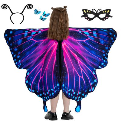 2025 Fairy Wings Cape Halloween Costumes Butterfly Wings for Girl Kids Party Costume with Mask and Antenna Headband