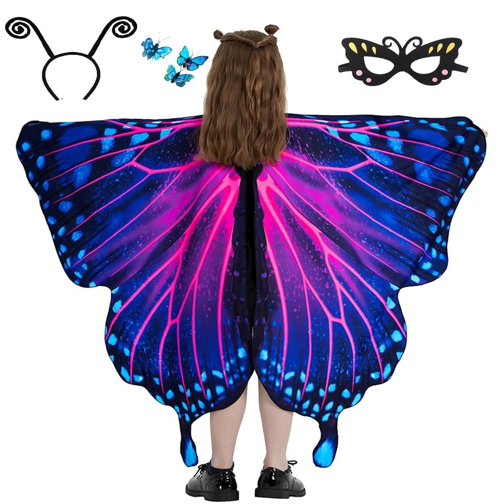 2025 Fairy Wings Cape Halloween Costumes Butterfly Wings for Girl Kids Party Costume with Mask and Antenna Headband