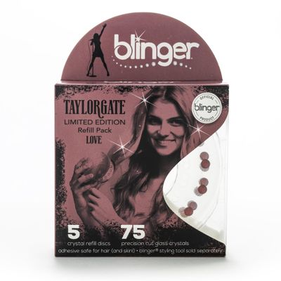 blinger Limited Edition Refill Pack - Love | 75 Precision-Cut Glass Crystals (5 Discs) | Hair Safe Adhesive - Bling In, Brush Out | blinger Styling Tool Not Included | Scarlet 5 MM