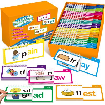 Phonics Flash Cards Word Family Build Book,Learn to Read 30 Read and Rhyme Flip Books,Sight Words Flash Cards Kindergarten Phonics Flip Books for Kids Classroom Homeschool Preschool Learning Activity