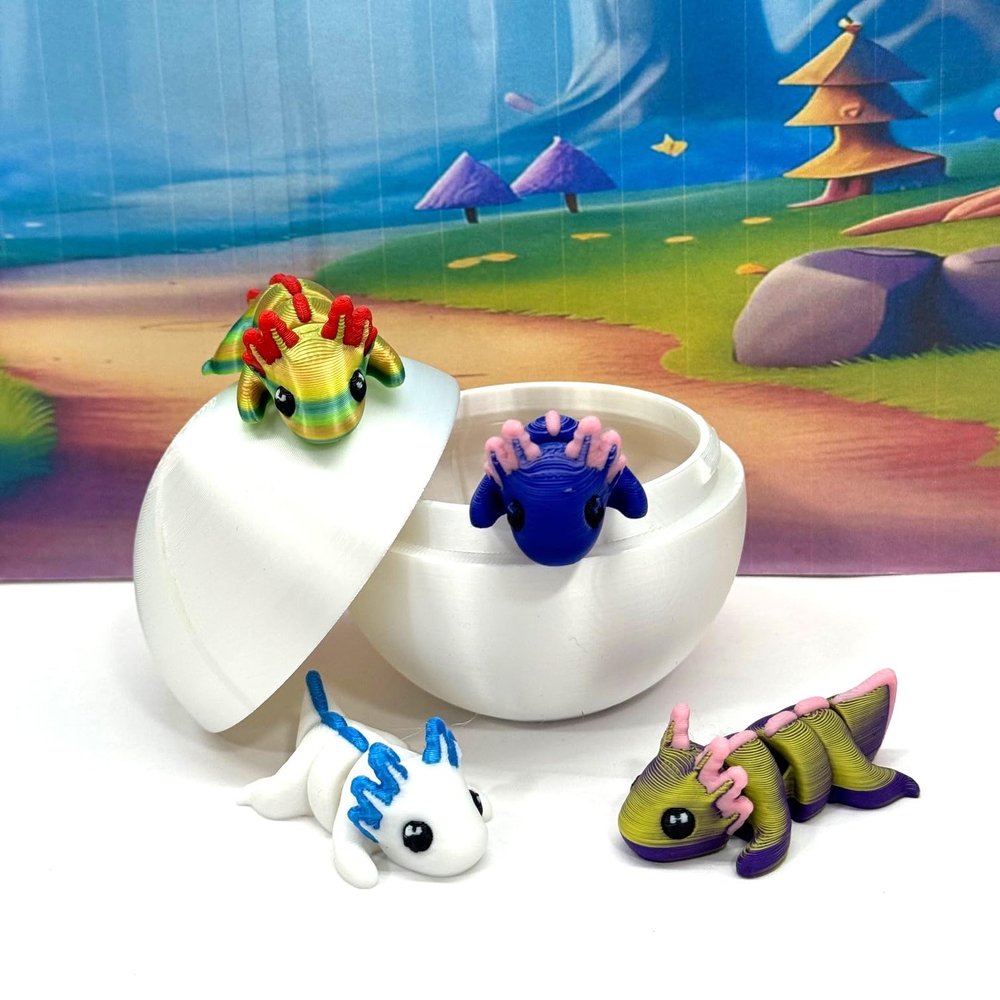 4pcs 3D Printed Articulated Mini Axolotl with Egg, Fidget Mini Axolotl Fidget Toy, Executive Desk Toy, Home Decor MA002