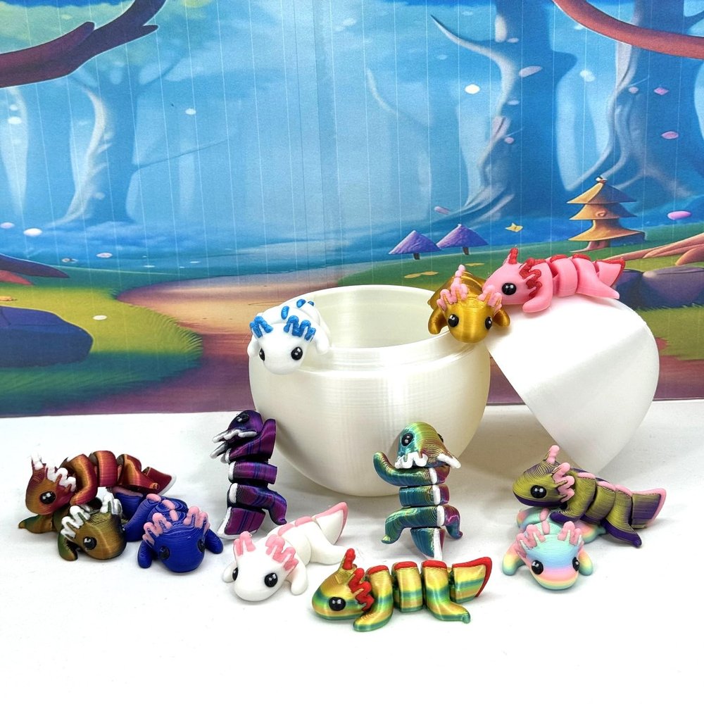 12pcs 3D Printed Articulated Mini Axolotl with Egg, Fidget Mini Axolotl Fidget Toy, Executive Desk Toy, Home Decor MA00123-SET
