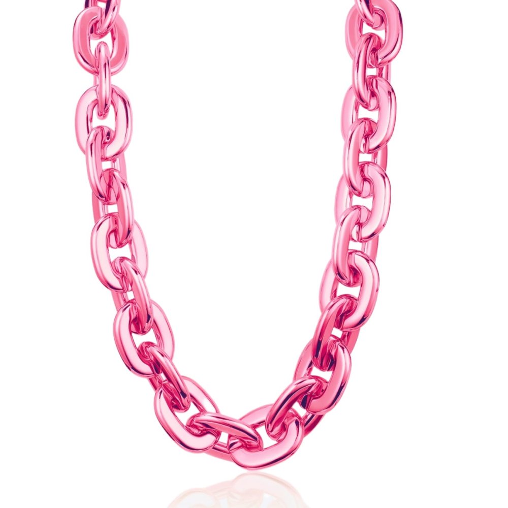 LCPQMZGH Jumbo Plastic Chain Necklace Hip Hop Rapper Gold Chain for Men Halloween Costume Accessory, Pink, 31.5 Inch