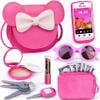 Pretend Play Toddler Girl Purse with Makeup Toys Set, Little Girls Purse Toys for 3 4 5 6 7 Year Old Girl Gifts, Kids Purse for Christmas, Birthday Gifts for Ages 3-5 4-5 6-8 Rose Red view 1