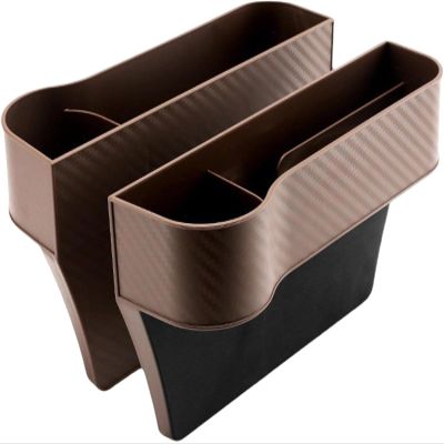 2 Pack Car Organiser, Front Seat Car Seat Gap Filler, PU Leather Car Seat Storage Box, Multifunctional Car Seat Storage Box, Gap Organiser for Car Accessories(Brown)
