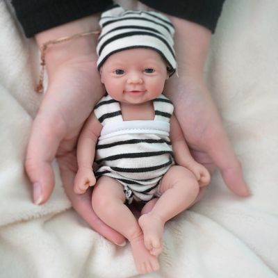 7 Inch Miniature Silicone Babies Doll Reborn Baby Doll Silicone Ful Body Realistic Eyes Open Cute Baby Boy That Look Real Micro Newborn Soft Anti Stress DollExtra Free Mini Diaper