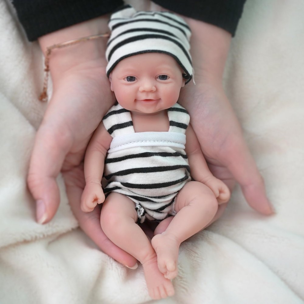 7 Inch Miniature Silicone Babies Doll Reborn Baby Doll Silicone Ful Body Realistic Eyes Open Cute Baby Boy That Look Real Micro Newborn Soft Anti Stress DollExtra Free Mini Diaper