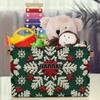 KFNHN Custom Storage Baskets for Kids with Name, Knit Christmas Green White Red Snowflake Large Foldable Organizer Collapsible Storage Bin with Leather Handle for Home Toys Closet Nursery view 3