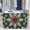 KFNHN Custom Storage Baskets for Kids with Name, Knit Christmas Green White Red Snowflake Large Foldable Organizer Collapsible Storage Bin with Leather Handle for Home Toys Closet Nursery view 4