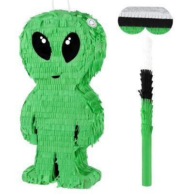 Alien Pinata with Stick and Blindfold Green Space Alien Birthday Party Decorations for Kids Boys Outer Space Theme Party Supplies