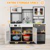 Arlopu Play Kitchen for Kids, Wooden Pretend Toy Kitchen, Large Toodler Cooking Playset w/Cookware, Stove w/Light & Sound, Fabric Boxs, Disinfection Locker, Coffee Maker, Sink, Modern (White & Brown) view 2