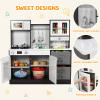 Arlopu Play Kitchen for Kids, Wooden Pretend Toy Kitchen, Large Toodler Cooking Playset w/Cookware, Stove w/Light & Sound, Fabric Boxs, Disinfection Locker, Coffee Maker, Sink, Modern (White & Brown) view 4