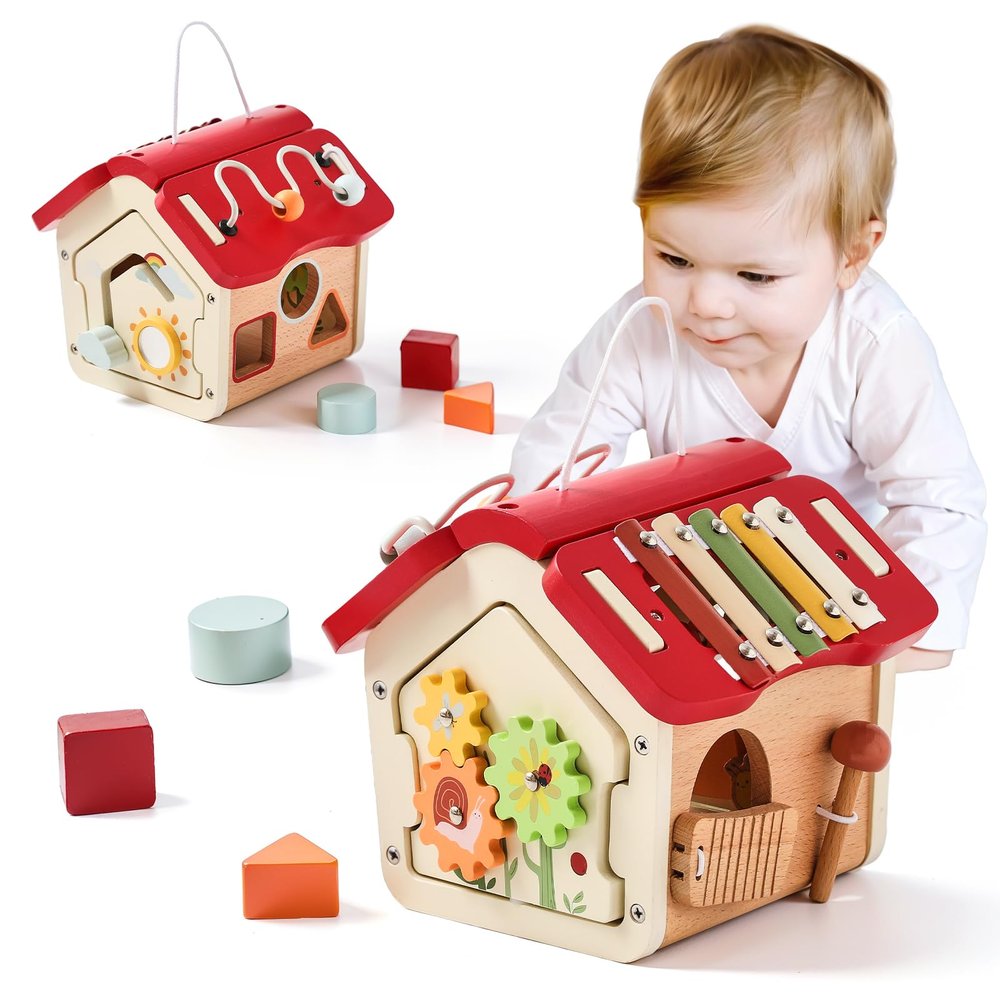 Etucdose Wooden Activity Cube 10-in-1 Montessori Wooden Toy | Multifunctional Early Educational Development Toys | Baby Activity Cubes for Girls Boy | Montessori Cube Toddler Toy Birthday Gift