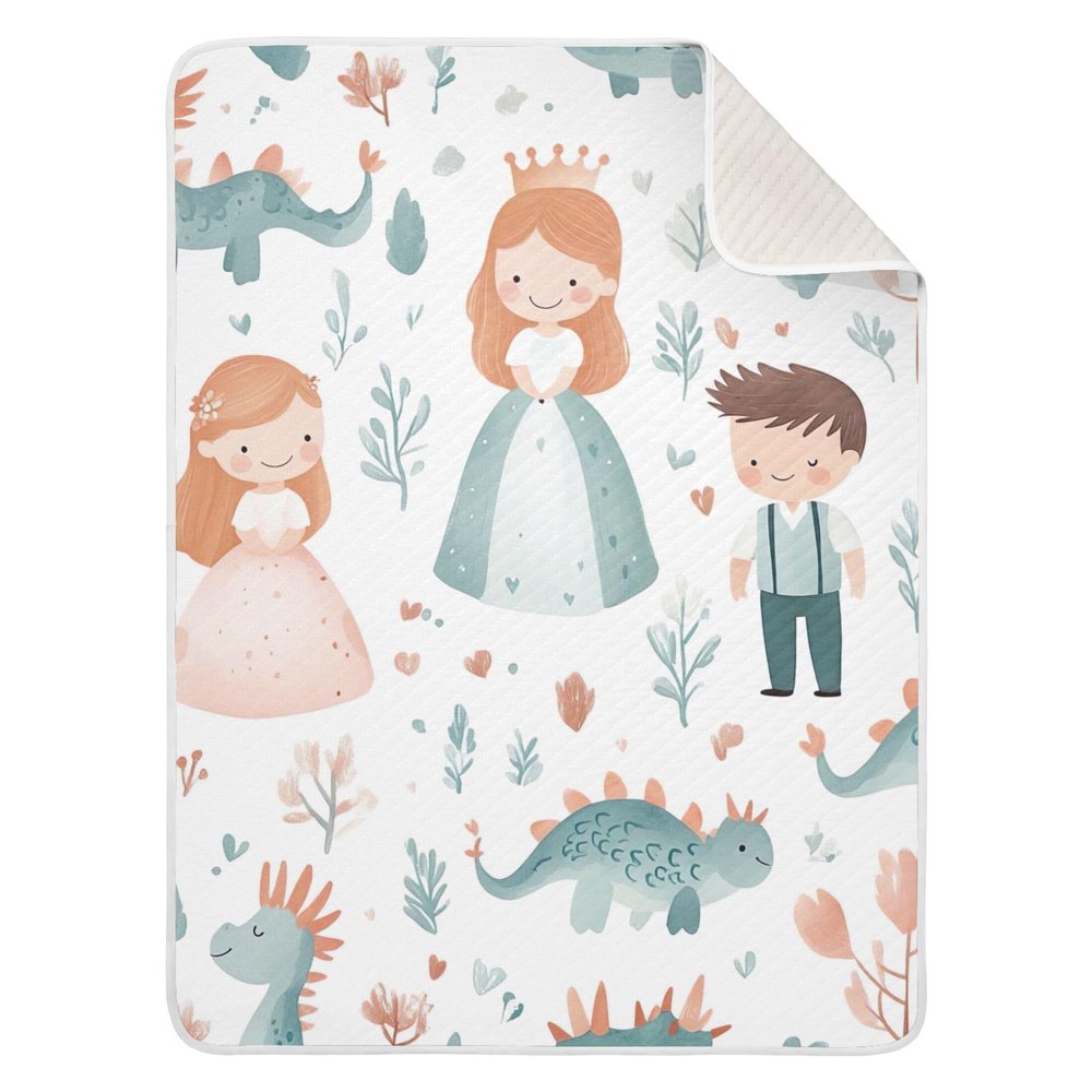 Qilmy Princess with Dragons Baby Blanket for Boys Girls Kids with Soft Cotton, Cute Cozy Warm Nursery Receiving Swaddle Blanket for Toddler Infant Crib, 30 x 40 Inch