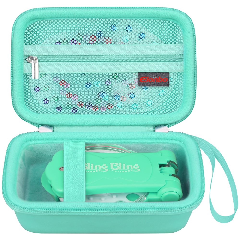 Elonbo Carrying Case for Blinger Dazzling Starter Kit, Blinger Kids Glam Collection Starter Kit Storage Bag, Kids Hair Styling Tool Travel Organizer Holder, Pocket fits Gems Rhinestones, Dark Green