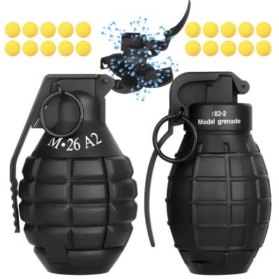 LsuBhef 2Pcs Toy Hand Grenade for Tactical Game with 20 Round Ammo Model Battle Fake Grenade Toys for Outdoor Sport Role Play Prop Game,14+ and Adults,Black