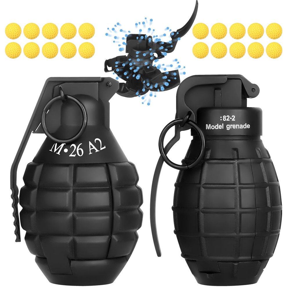 LsuBhef 2Pcs Toy Hand Grenade for Tactical Game with 20 Round Ammo Model Battle Fake Grenade Toys for Outdoor Sport Role Play Prop Game,14+ and Adults,Black