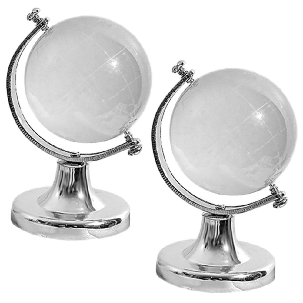 BCOATH 2pcs Crystal Globe World Map Table Decor Rotating Desktop Earth Globes Solid Base for Decoration Creative for Festivals and Special Occasions