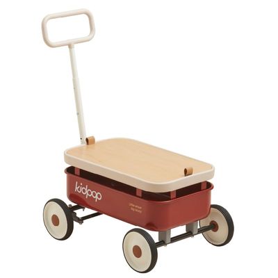 kidpop PULA-Wild 3-in-1 Kids' Pull-Along Wagon Toddlers Push Walker for 2.5-8, Removable Wooden Cover and Adjustable Handlebar, Birthday Gifts Max Weight 33 lbs (Red)
