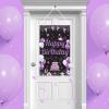 Black Purple Happy Birthday Sign,Birthday Door Banner Happy Birthday Hanger Birthday Porch Sign Banner Door Decoration Party Decorations for Men Women 50x30CM view 1