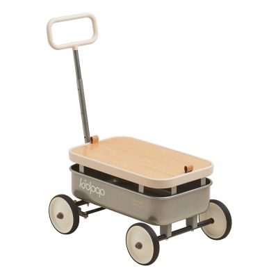 kidpop PULA-Wild 3-in-1 Kids' Pull-Along Wagon Toddlers Push Walker for 2.5-8, Removable Wooden Cover and Adjustable Handlebar, Birthday Gifts Max Weight 33 lbs (Grey)