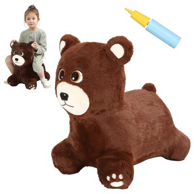 INPANY Bouncy Horse, Bear Hopper Toys, Toddlers Brown Bouncing Animal, Inflatable Plush Bounce Buddies, Kids Ride on Rubber Bouncer, Indoor Outdoor Birthday Gifts Toy for 2 3 4 Year Old Girls Boys