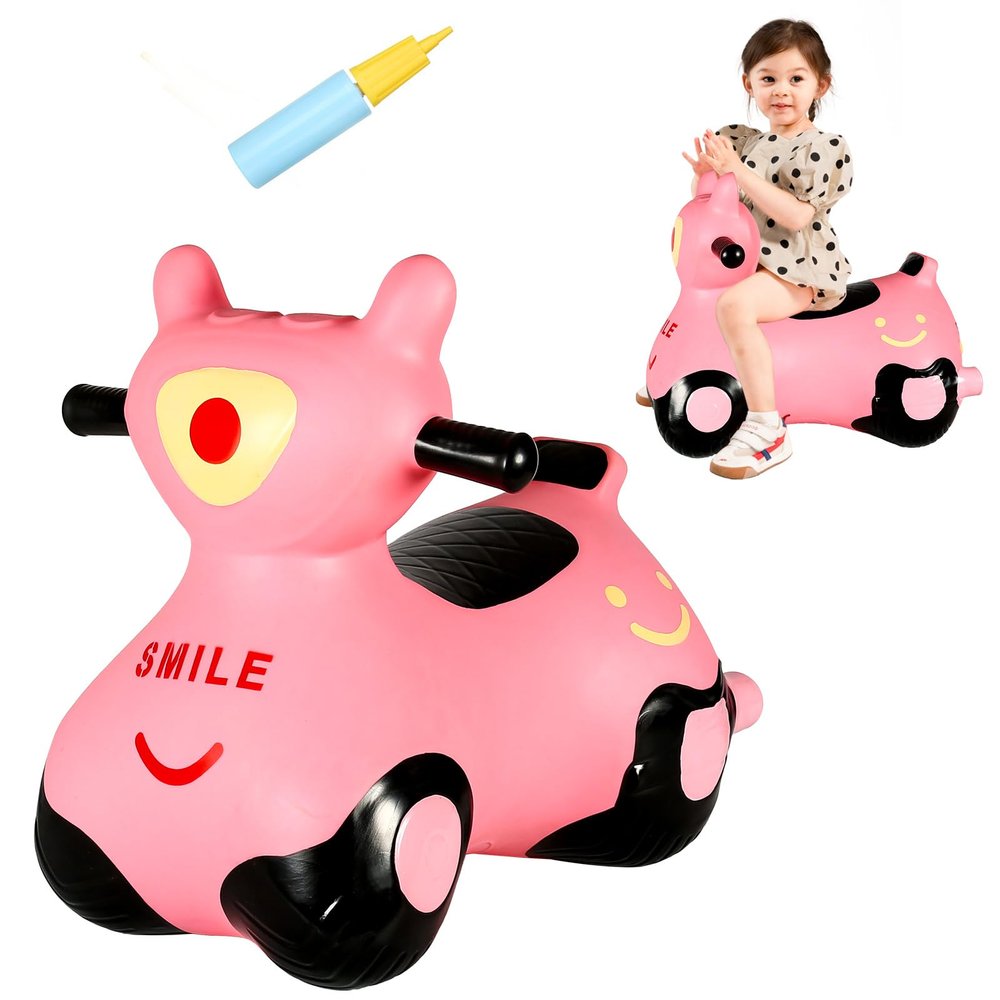 INPANY Kids Bouncy Car Hopper Toys, Toddlers Ride on Car, Inflatable Hopping Toys, Bouncing Buddies, Rubber Bouncer, Outdoor Indoor Birthday Gifts Toy for 2 3 4 Yr Girl Boy (Pink)