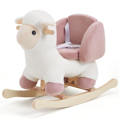 labebe - Baby Sheep Rocking Horse, Kids Plush Stuffed Rocking Animals, Ovis Aries Rocker with Seatbelt for 6 Months Babies, White Romney Rocking Horse for Toddler 1-3 Age Girl