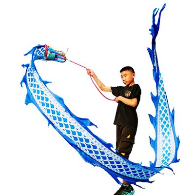 Blue Dragon Ribbon Poi, Celadon Blue Fantasy Dragon Streamer for Outdoor Fitness, Theatrical Stage Show, Dance Performance, (with 3D Dragon Head, 6.5 FT)