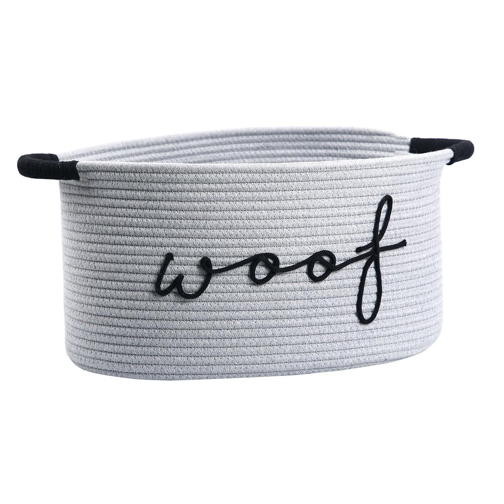 ZOMBATI Woof Dog Basket - Cotton Rope Pet Storage Bin With Durable Handles, Large Toy Organizer for Puppies, Perfect for Chew Toys, Blankets and Leashes